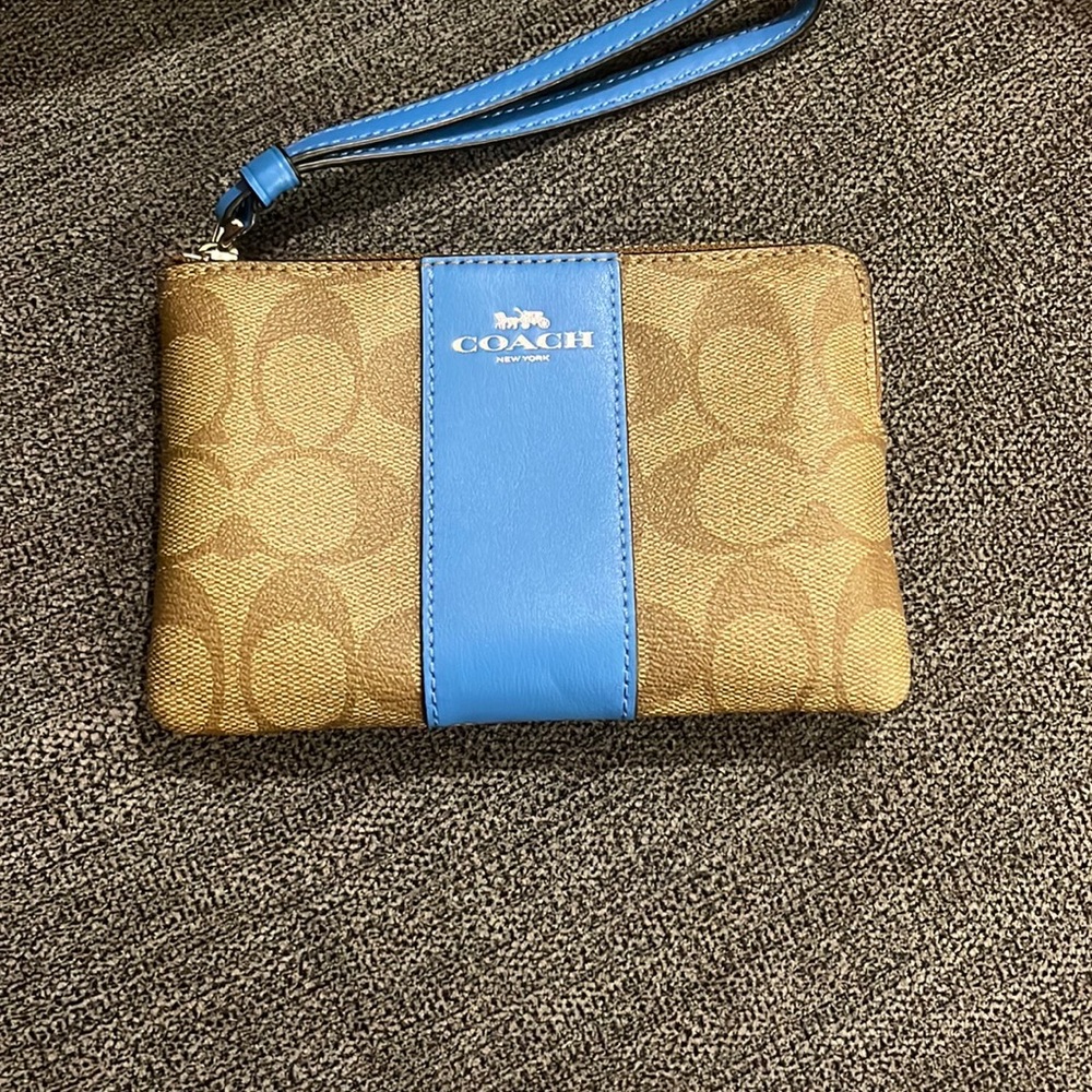 Coach Tan and Blue Wristlet